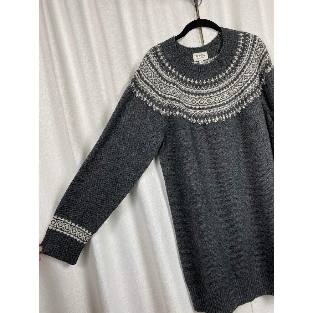 J.Crew Collection Gray Fair Isle Embellished Wool Blend Sweater Dress Sz.XL NWT - Picture 12 of 16
